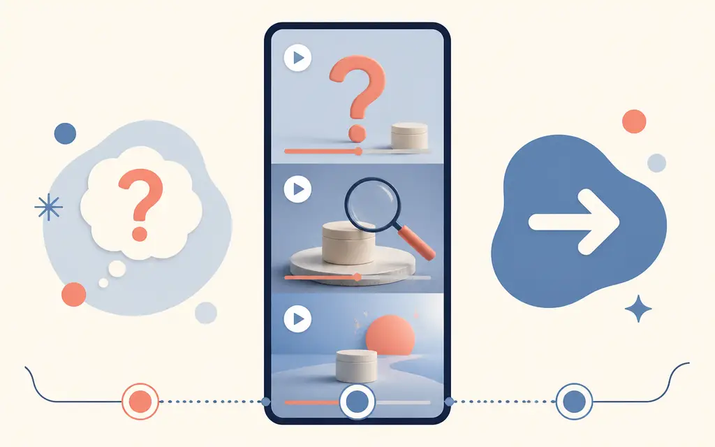 Infographic using symbols to show a Short moving from a promise to evidence and the next moment